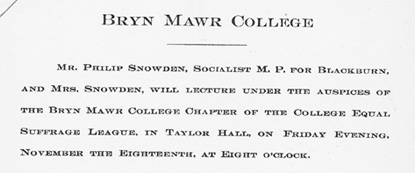 Invitation for the Snowden's lecture, November 18, 1910. Bryn Mawr College Library